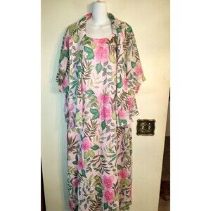 Set 2 pc KSL Division Of Karin Stevens Pink Floral Midi Dress with Jacket Sz 24W